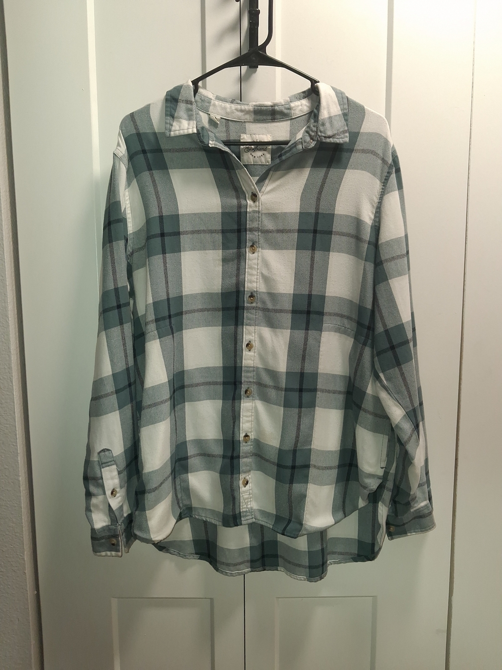 JACHS Girlfriend Teal and White Plaid Button-Up Shirt